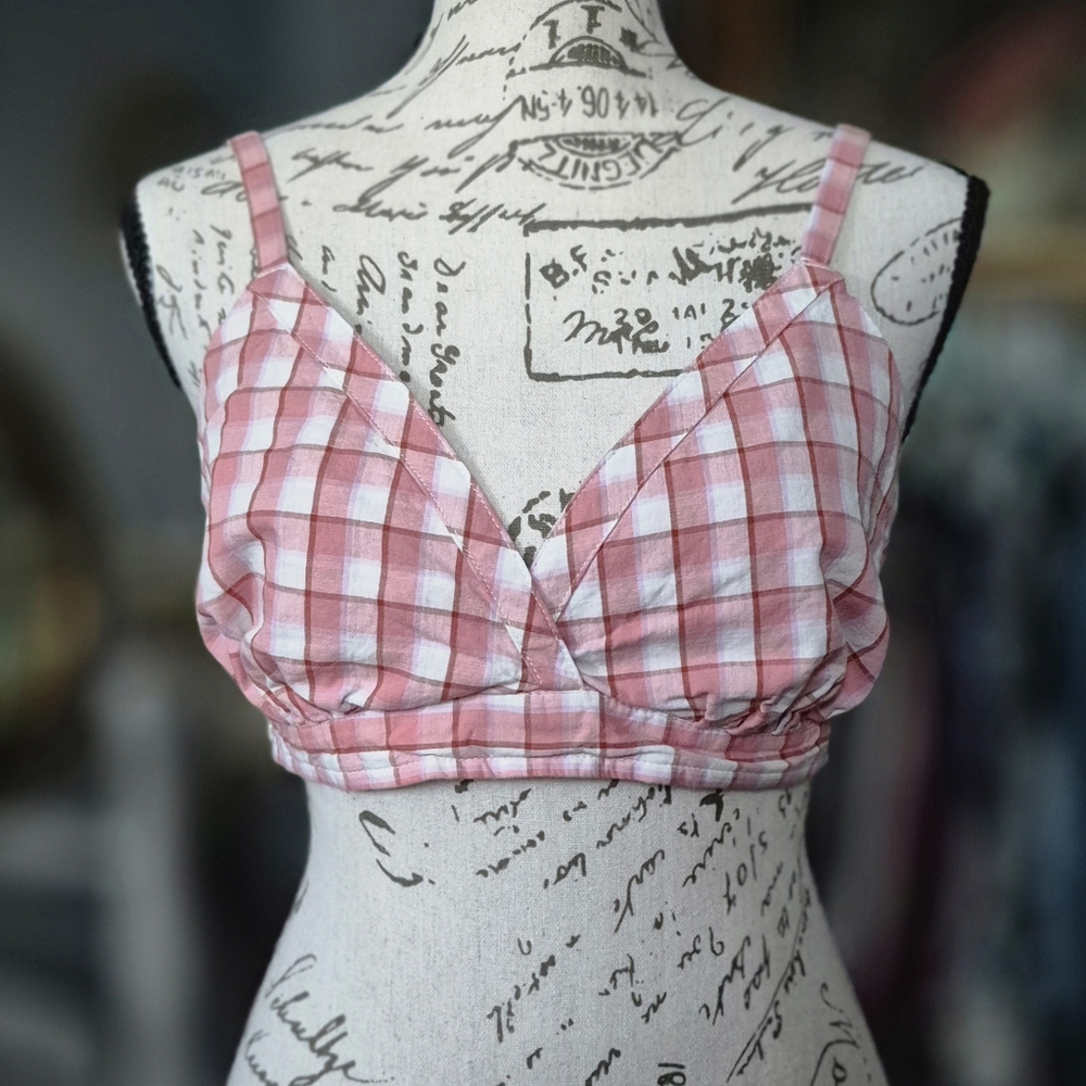 Only Pink Gingham Crop Top Medium